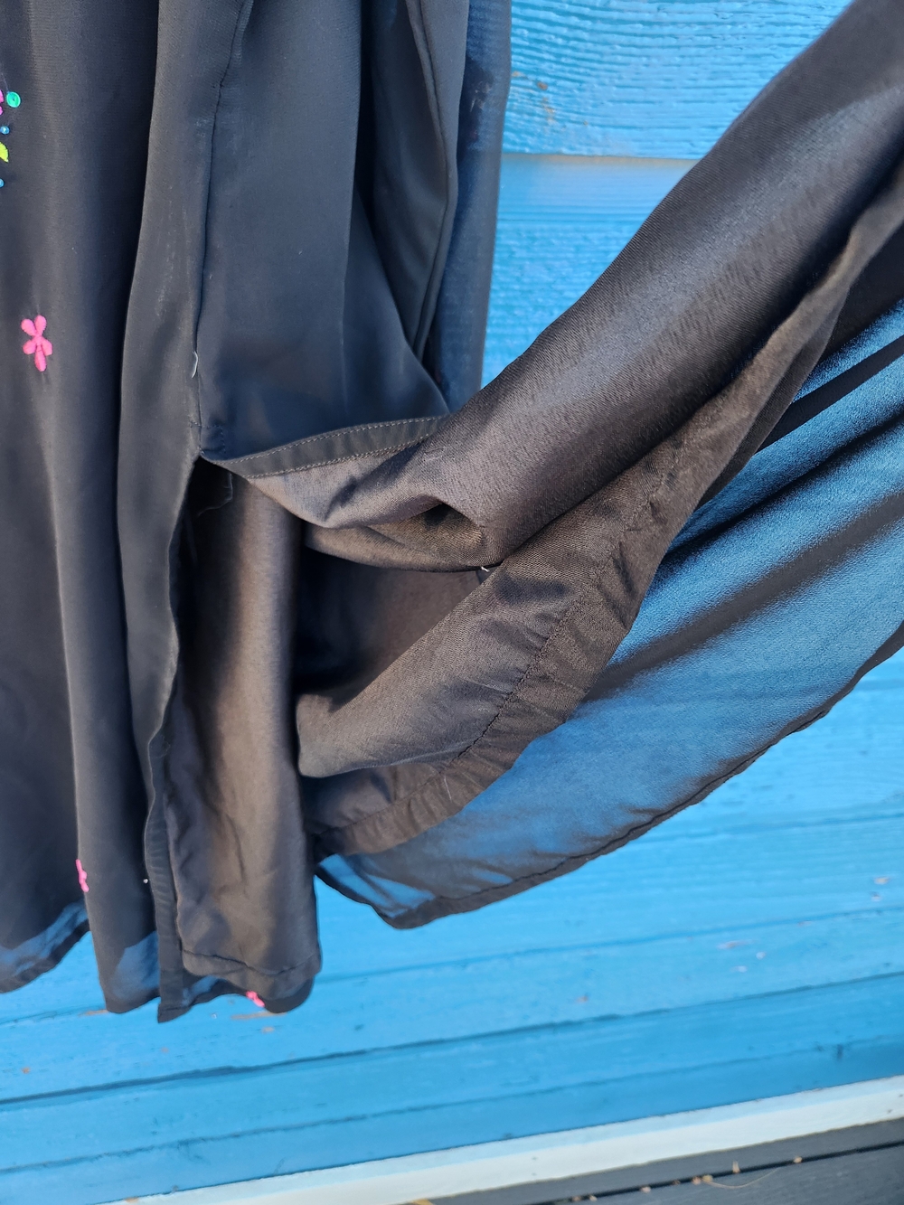 Black Embroidered Tunic Dress with Pink Floral Accents - Picture 6 of 8